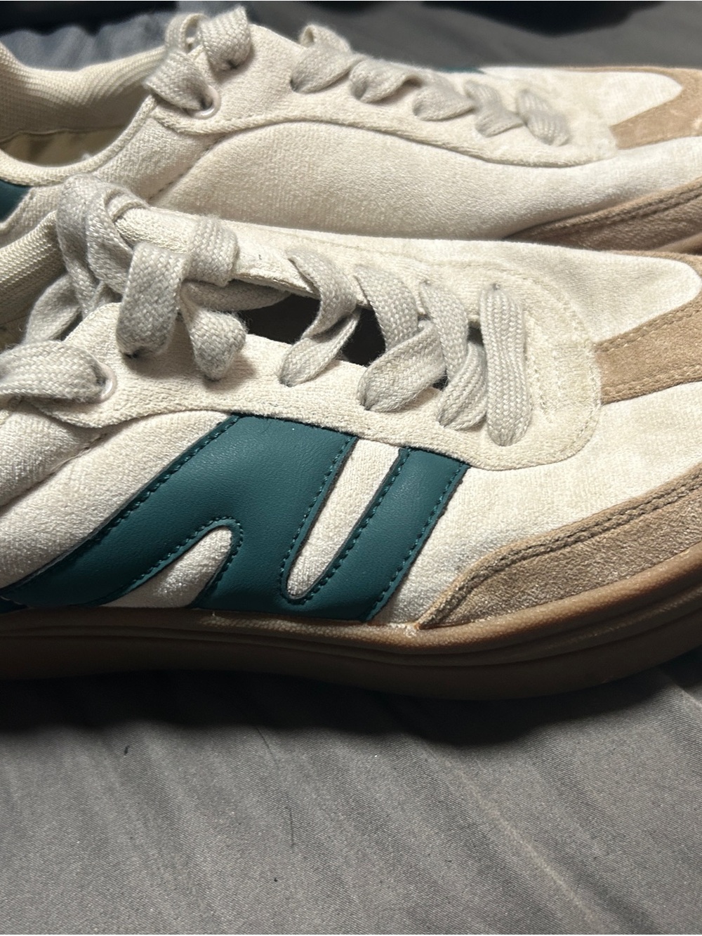 Keds Cream and Teal Suede-Trim Sneakers